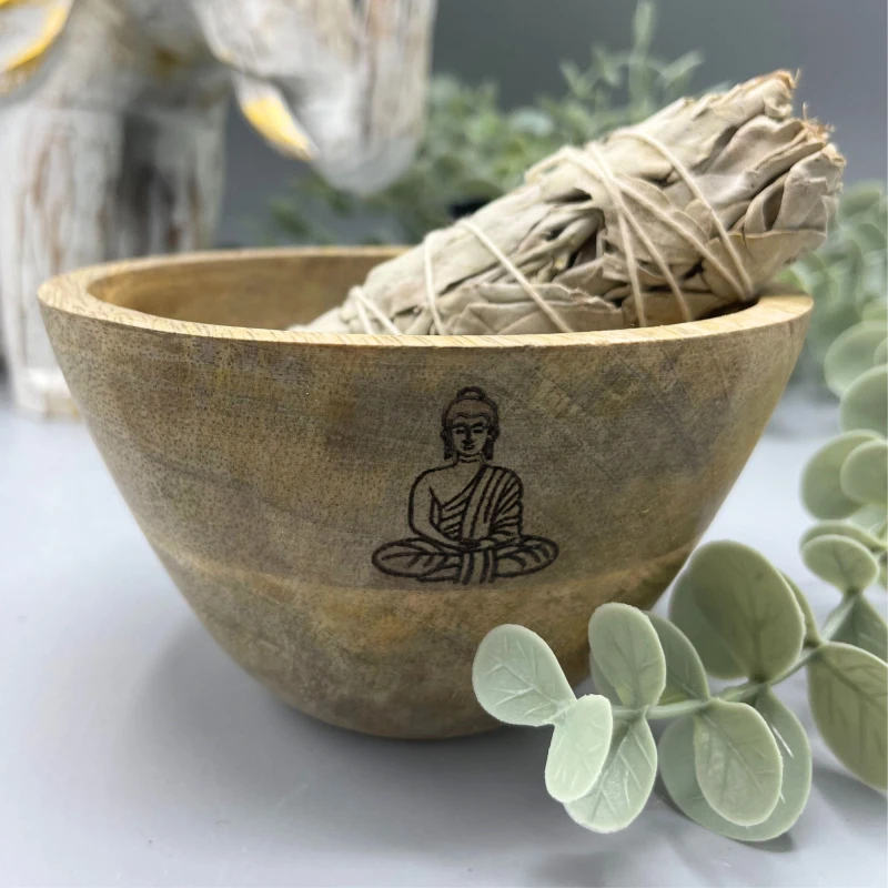 Drewniana Miska na Smugi i Dary Rytualne - BUDDA