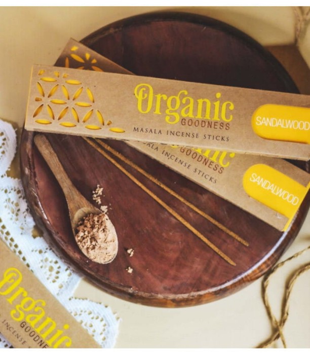 Kadzidełka organiczne w patyczkach - zapach SANDALWOOD, drzewo sandałowe, 15 g