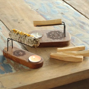 Podstawka na Palo Santo i Białą Szałwię z Drewna Tekowego - Hamsa