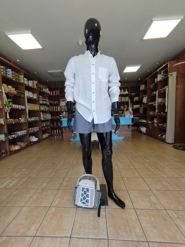 Lniana Koszula męska - ZE STÓJKĄ, biała