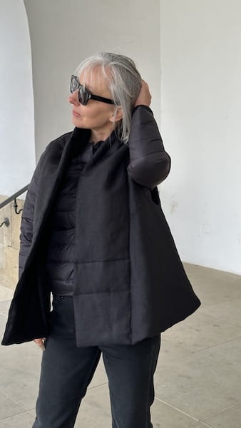 Kamizelka lniana OCIEPLANA damska, czarna