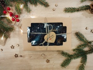 Box świąteczny z ozdobami ze sznurka - Boże Narodzenie - 6 elementów, granatowy z błyszczącą nitką