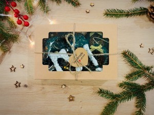 Box świąteczny z ozdobami ze sznurka - Boże Narodzenie - 6 elementów, ciemnozielony ze złotą nitką