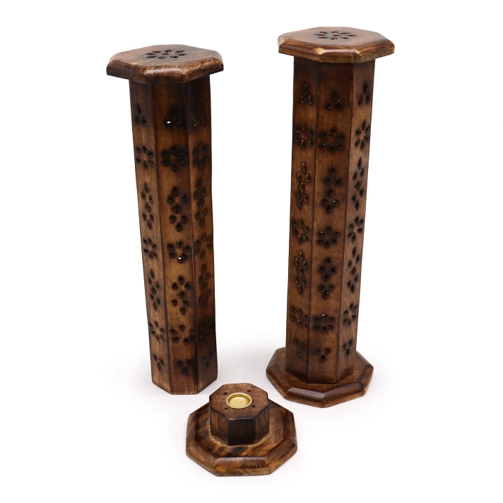 WIEŻA na kadzidełka z drewna mango, kominek - Ośmiokąt