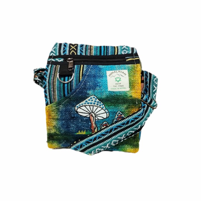 Torebka LISTONOSZKA haftowana - NIEBIESKIE GRZYBY