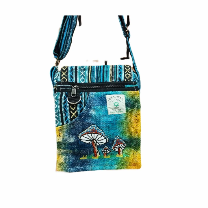 Torebka LISTONOSZKA haftowana - NIEBIESKIE GRZYBY