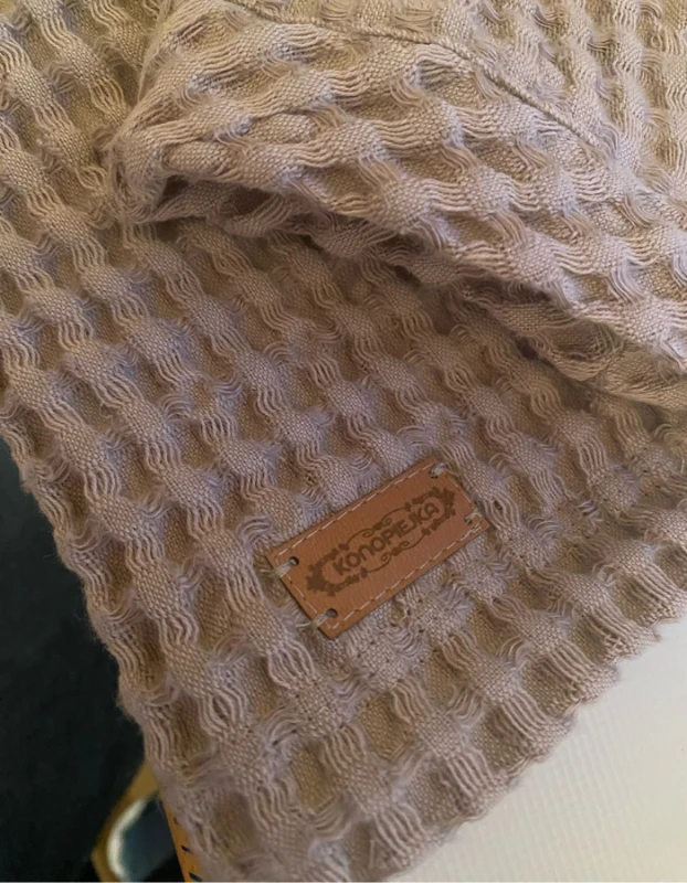 Sweter damski, Bluza z wafelka lniano-bawełnianego - Naturalny S/M