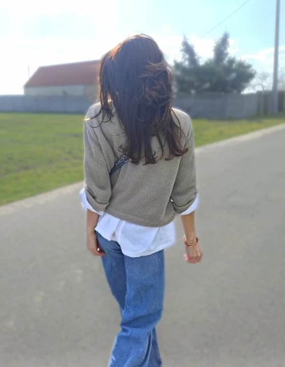 Sweter damski, Bluza - LEN 100%, naturalny S/M