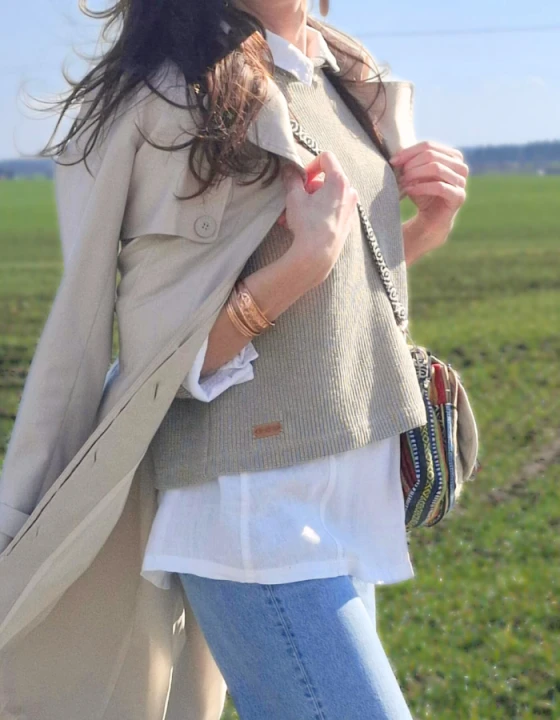 Sweter damski, Bluza - LEN 100%, naturalny S/M