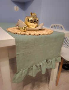 Lniany Bieżnik Z Falbaną - KHAKI, 40 x 160 cm