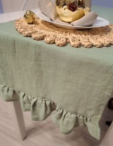 Lniany Bieżnik Z Falbaną - KHAKI, 40 x 160 cm