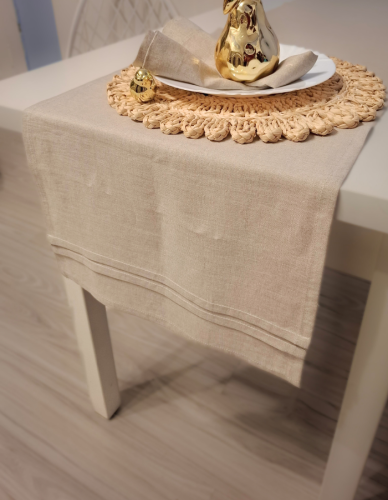 Lniany Bieżnik Z Plisami - NATURALNY, 40 x 160 cm