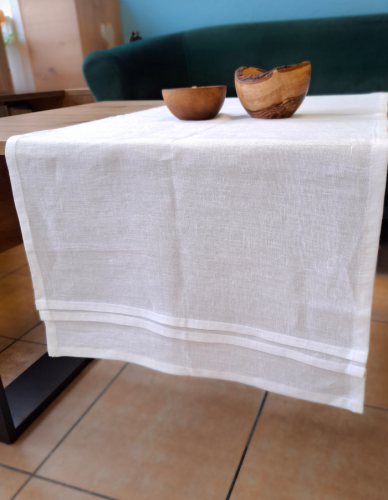 Lniany Bieżnik Z Plisami - BIAŁY, 40 x 100 cm