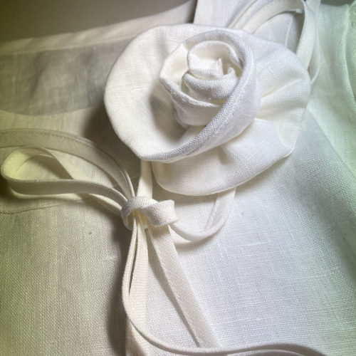 Choker lniany BIAŁA RÓŻA wiązany