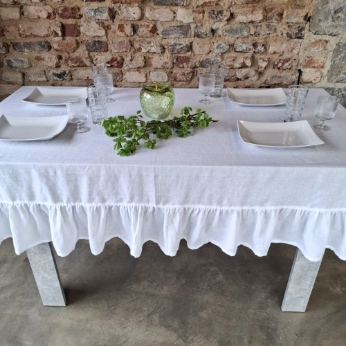 Lniany Obrus z Falbaną - BIAŁY