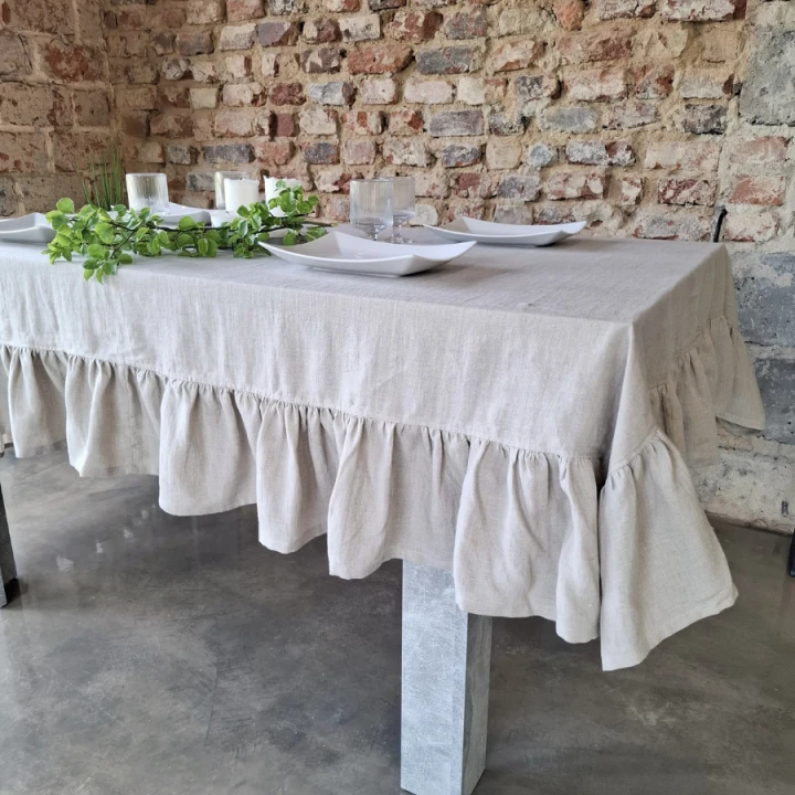 Lniany Obrus z Falbaną - NATURALNY