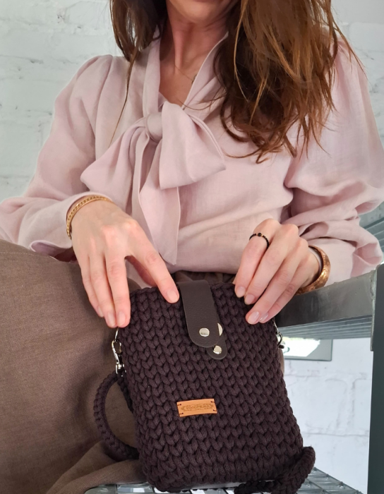 Bluzka koszulowa damska, mglisty róż LEN 100% - z wiązaniem pod szyją / rozmiar M