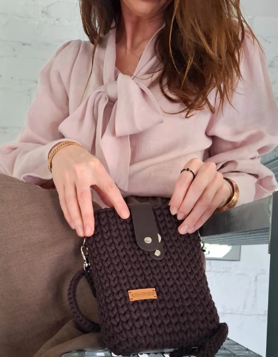 Bluzka koszulowa damska, mglisty róż LEN 100% - z wiązaniem pod szyją / rozmiar M