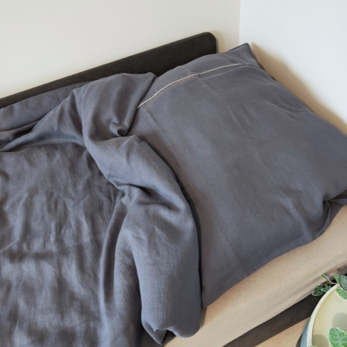 Lniana Pościel - Komplet - na zakładkę, DENIM z szarą lamówką / 160 x 200 cm
