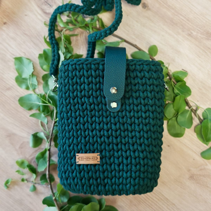 Torebka PLECIONA, listonoszka BUTELKOWA ZIELEŃ