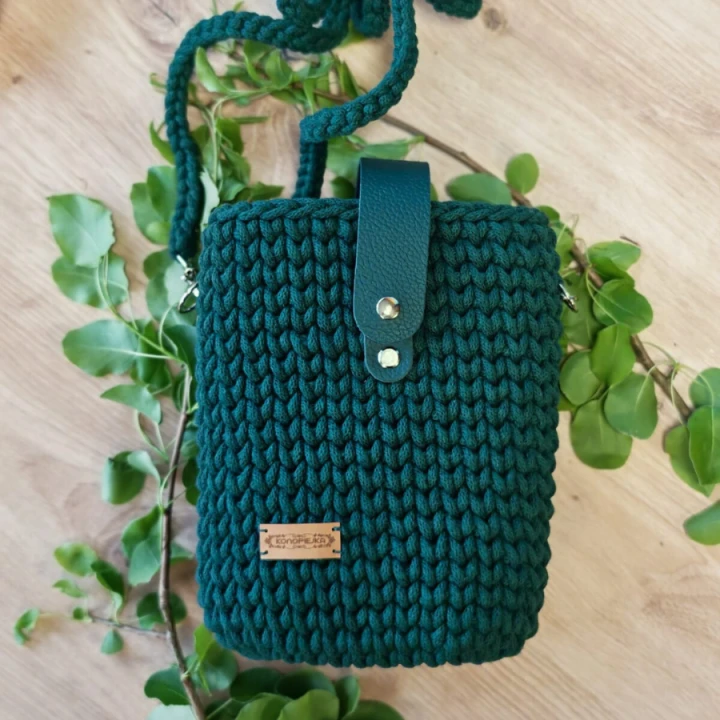 Torebka PLECIONA, listonoszka BUTELKOWA ZIELEŃ