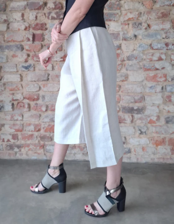 Spodnie Lniane damskie, BERMUDY/KULOTY - naturalny krem, Rozmiar S/M