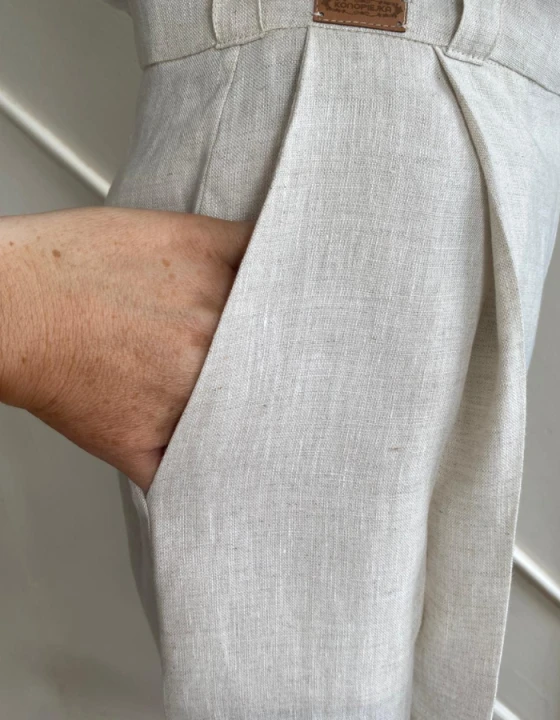 Spodnie Lniane damskie, BERMUDY/KULOTY - naturalny krem, Rozmiar S/M