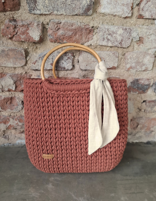 Torebka PLECIONA ceglana, KOSZYK rękodzieło