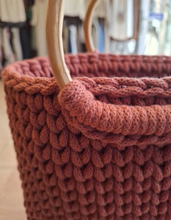 Torebka PLECIONA ceglana, KOSZYK rękodzieło
