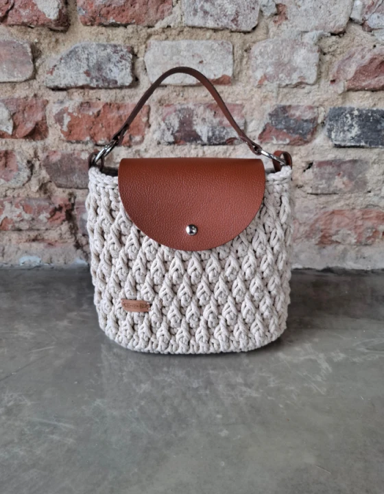 Torebka PLECIONA beżowa, KUFEREK rękodzieło