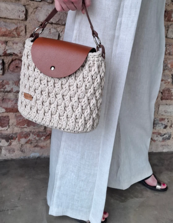 Torebka PLECIONA beżowa, KUFEREK rękodzieło