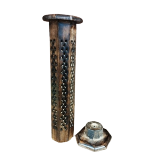 WIEŻA na kadzidełka z drewna mango, kominek - Ośmiokąt, Kwiaty