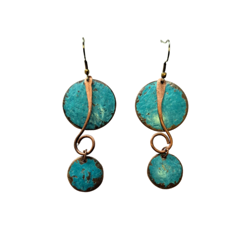 KOLCZYKI miedziane patynowane, wiszące