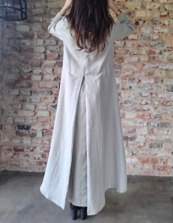 Suknia Lniana AMISZKA, maxi z zakładką - rozmiar L/XL