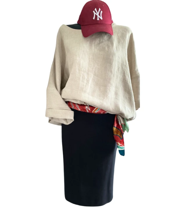 Bluza lniana z gumką - rozmiar uniwersalny, LEN 100%