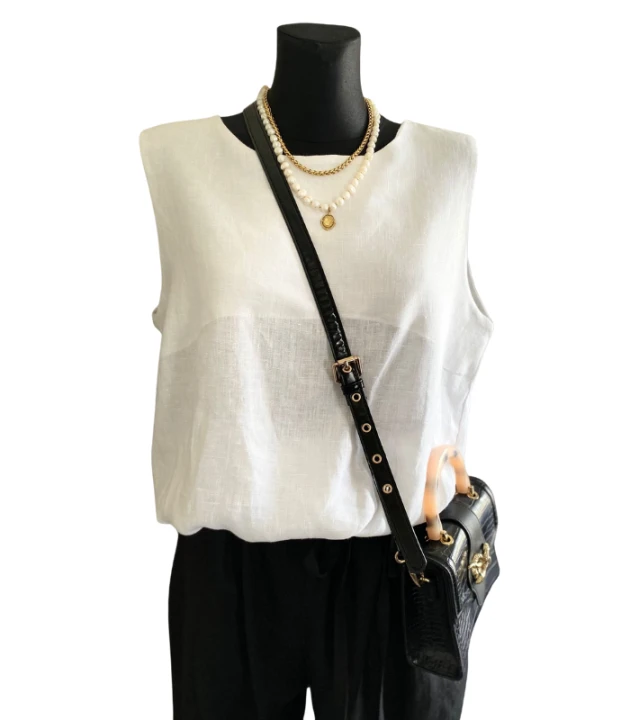 BLUZKA lniana bez rękawów, TOP LNIANY damski - rozmiar S/M, LEN 100% , BIAŁA