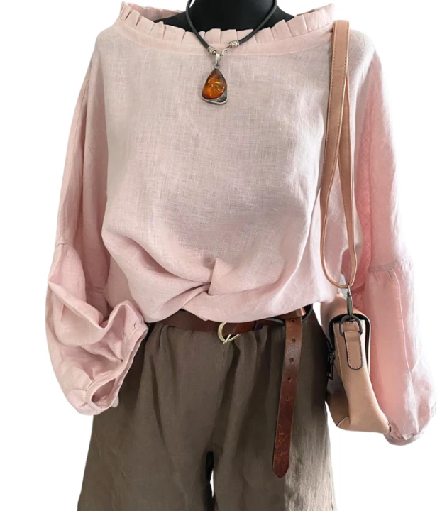 Szorty LNIANE, spodenki damskie LEN 100% - BRĄZOWE, rozmiar S/M