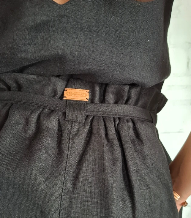 Spodnie Lniane damskie, BARELL na gumce, czarne - rozmiar S/M