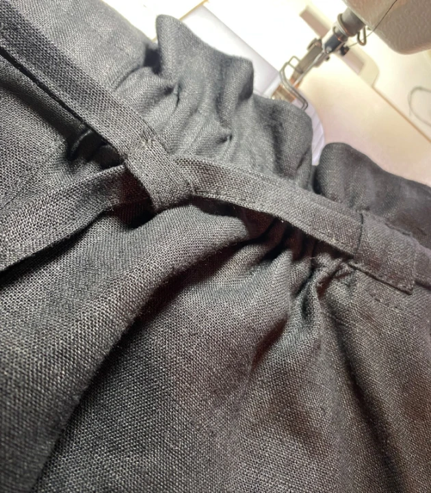 Spodnie Lniane damskie, BARELL na gumce, czarne - rozmiar S/M