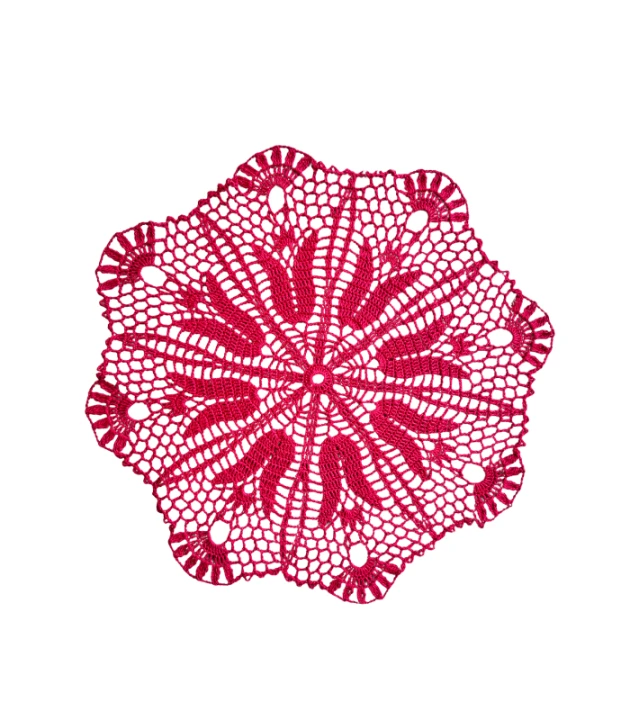 Serwetka szydełkowa CZERWONA, z nici bawełnianej - RĘKODZIEŁO 32 cm