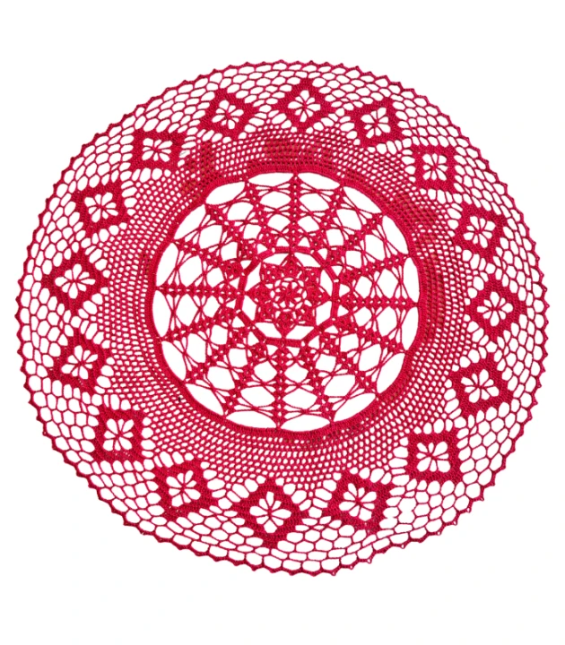 Serwetka szydełkowa CZERWONA, z nici bawełnianej - RĘKODZIEŁO 50 cm