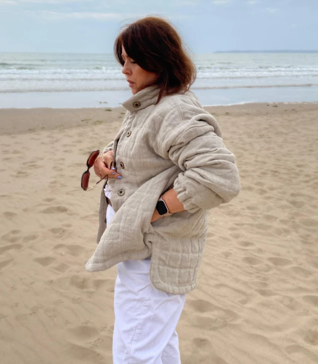 KURTKA OCIEPLANA lniana, beżowa PIKOWANA, rozmiar UNIWERSALNY