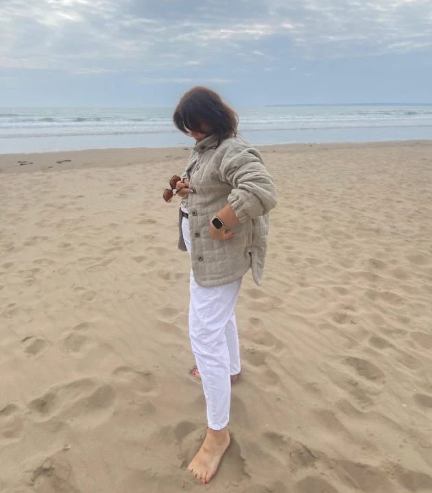 KURTKA OCIEPLANA lniana, beżowa PIKOWANA, rozmiar UNIWERSALNY