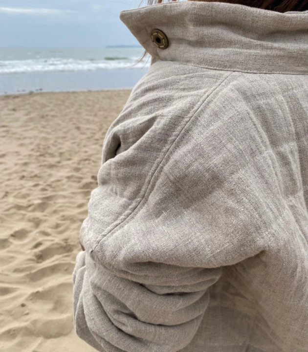 KURTKA OCIEPLANA lniana, beżowa PIKOWANA, rozmiar UNIWERSALNY