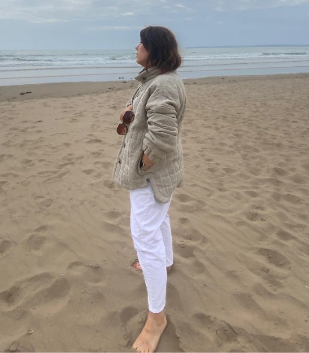 KURTKA OCIEPLANA lniana, beżowa PIKOWANA, rozmiar UNIWERSALNY