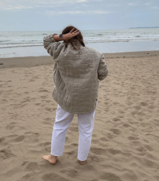 KURTKA OCIEPLANA lniana, beżowa PIKOWANA, rozmiar UNIWERSALNY