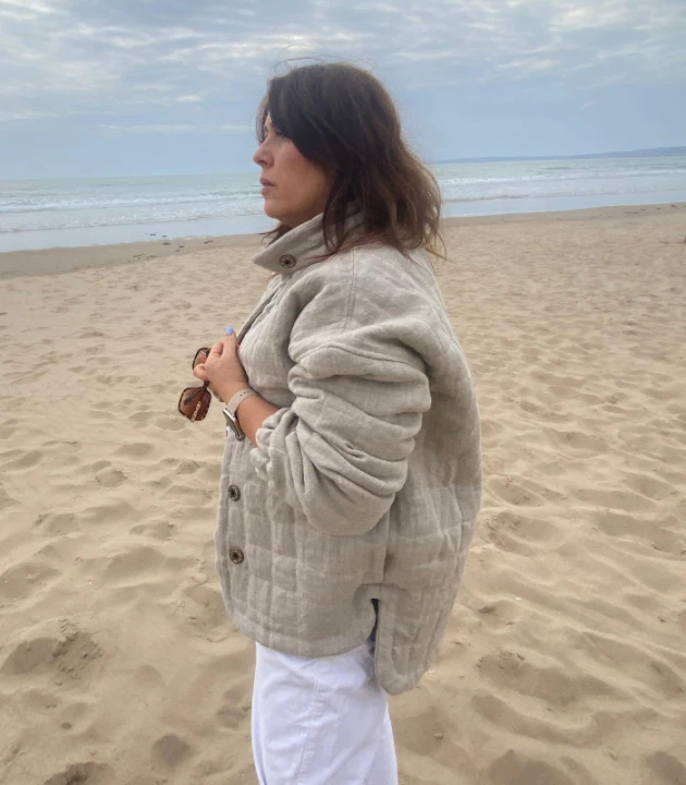 KURTKA OCIEPLANA lniana, beżowa PIKOWANA, rozmiar UNIWERSALNY