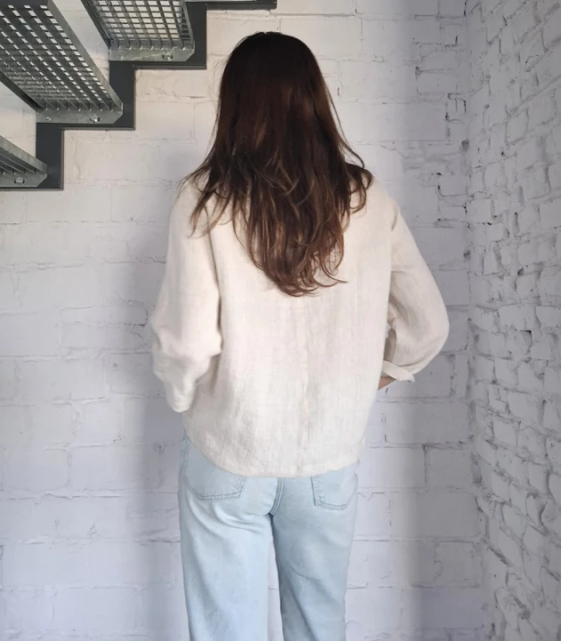 BLUZKA BASIC lniana z kieszonką, naturalna OWSIANKA