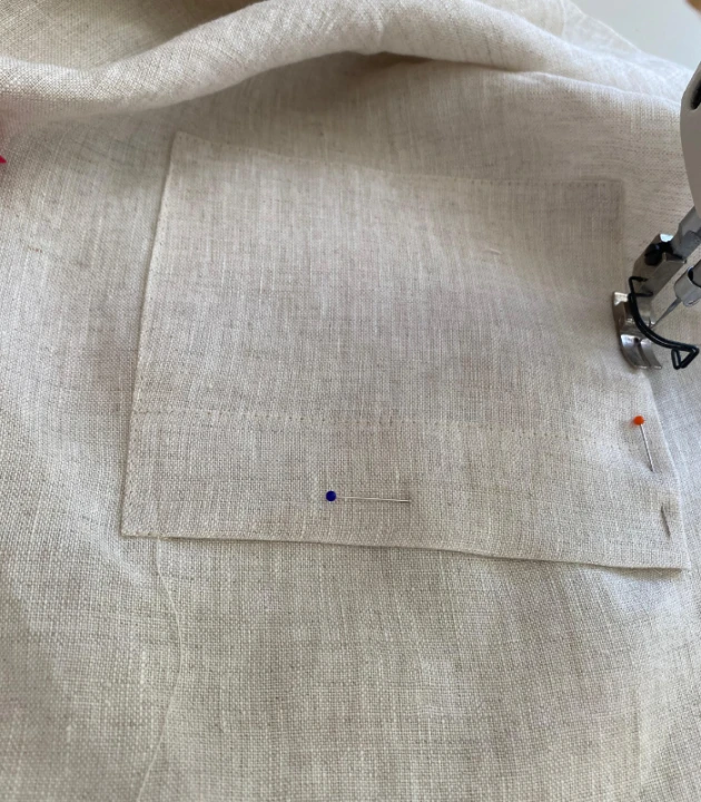 BLUZKA BASIC lniana z kieszonką, naturalna OWSIANKA