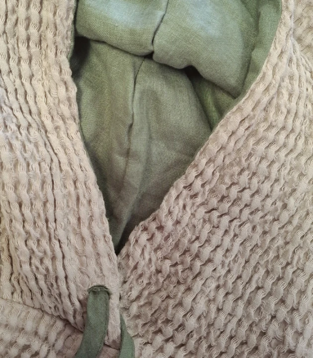 BLUZA lniano-bawełniana Z KAPTUREM, szara z zielonym kapturem UNISEX S/M